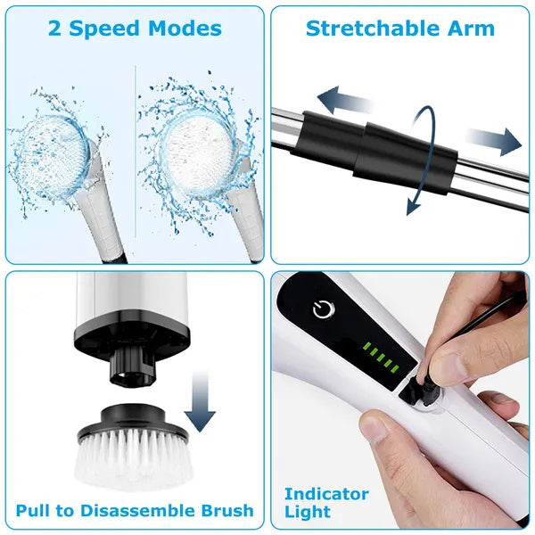 Electric Spin Scrubber – Cordless Cleaning Brush | 8 Replaceable Heads & Extendable Arm