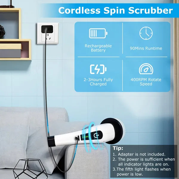 Electric Spin Scrubber – Cordless Cleaning Brush | 8 Replaceable Heads & Extendable Arm